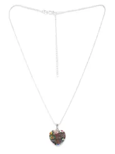 Golden Peacock Women Silver-Toned & Brown Heart Shaped Pendant with Chain