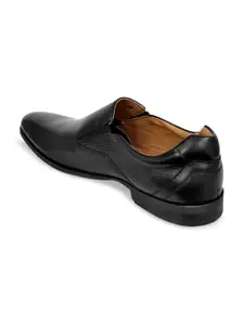 Allen Cooper Men Black Textured Formal Leather Slip-Ons