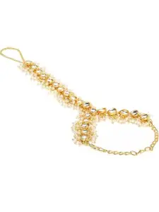 I Jewels White Gold-Plated Kundan Studded & Beaded Handcrafted Ring Bracelet