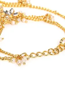 I Jewels White Gold-Plated Kundan Studded & Beaded Handcrafted Ring Bracelet