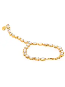 I Jewels Gold-Plated Kundan Studded Handcrafted Ring Bracelet