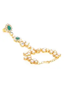 I Jewels Green Gold-Plated Kundan Studded Handcrafted Ring Bracelet