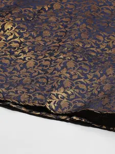 Studio Shringaar Women Navy Blue & Golden Banaras Brocade Self Design Lehenga Skirt
