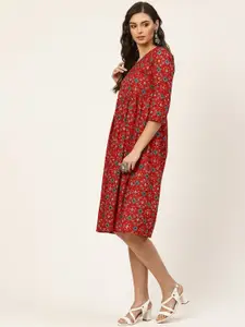 Anouk Red & Green A-Line Dress