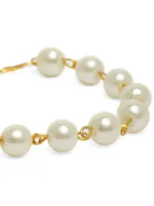 Zaveri Pearls White & Gold-Plated Contemporary Pearl Charm Bracelet