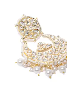 Zaveri Pearls Gold-Toned & White Kundan Studded Pearl Chandbalis