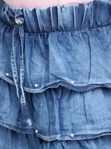 V-Mart Girls Tiered Flared Denim Mini Skirt