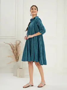 Sangria Striped Shirt Collar A-Line Dresses