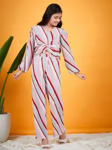 pspeaches Girls Printed V-Neck Top & Trouser