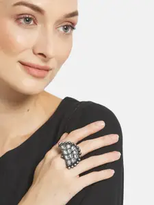 ATIBELLE German Silver-Plated & Kundan Studded Ring & Bangles Set