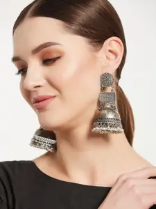 Atibelle German Silver Plated Kundan Studded Drop Earrings & Bracelet