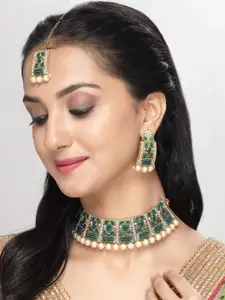 Sukkhi Gold-Plated Stone-Studded & Pearls Beaded Choker Necklace Jewellery Set
