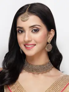 Sukkhi Gold-Plated AD Studded Choker Necklace Jewellery Set