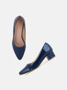 DressBerry Navy Blue Pointed Toe Block Pumps