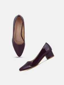 DressBerry Burgundy Pointed Toe Block Pumps