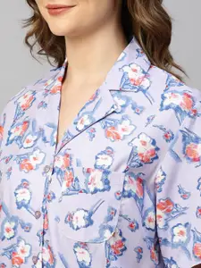 DRAPE IN VOGUE Purple & White Floral Printed Night suit