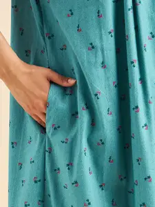 Sweet Dreams Green Floral Printed Pure Cotton Maxi Nightdress