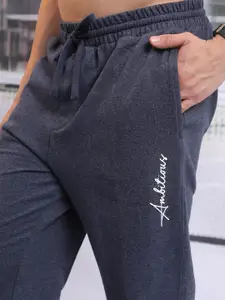 HIGHLANDER Men Navy Blue Typography Printed Mid-Rise Relaxed Fit Knitted Joggers