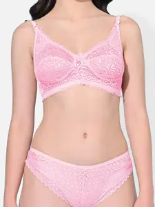 FIMS Pack Of 3 Self-Design Non Padded Bra & Briefs Lingerie Sets