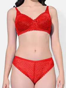 FIMS Pack Of 3 Self-Design Non Padded Bra & Briefs Lingerie Sets