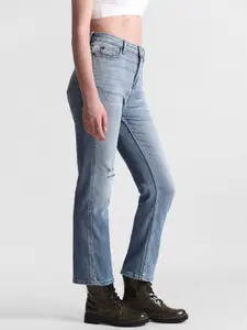 ONLY Women High-Rise Mildly Distressed Heavy Fade Cropped Stretchable Jeans