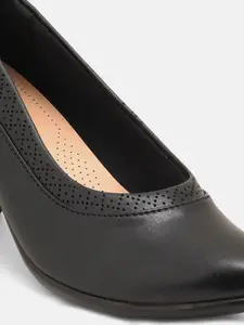 DressBerry Black Perforated Pointed Toe Block Heel Pumps