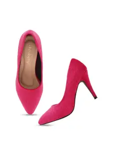 DressBerry Magenta Pink Textured Slim Heel Pumps
