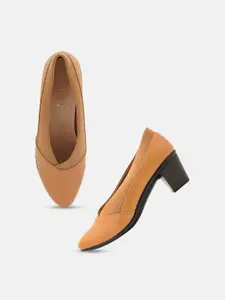 DressBerry Beige Pointed Toe Block Pumps