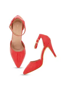 DressBerry Red Striped Pointed Toe Slim Heel Pumps
