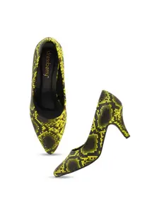 DressBerry Green & Yellow Printed Kitten Heel Pumps