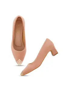 DressBerry Pink Pointed Toe Block Heel Pumps