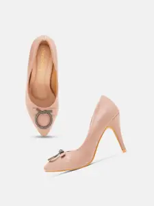 DressBerry Nude Coloured Embellished Pointed Toe Stiletto Pumps