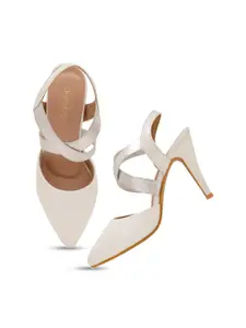 DressBerry White Pointed Toe Slim Pumps With Backstrap