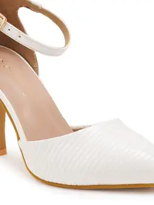 DressBerry White Striped Pointed Toe Slim Heel Pumps