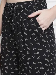 Claura Black & White Printed Flared Cotton Lounge Pants