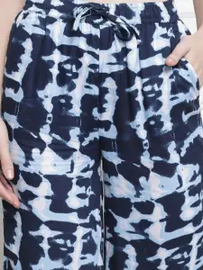 Claura Women Navy Blue Printed Flared Cotton Lounge Pants