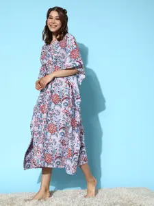 ETC Women Floral Printed Cotton Kaftan Midi Nightdress