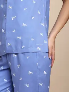 Van Heusen Conversational Printed Lapel Collar Night Suit