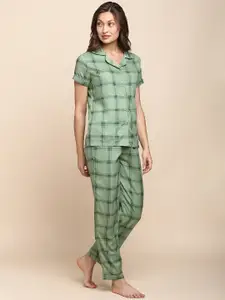 Van Heusen Checked Lapel Collar Night suit