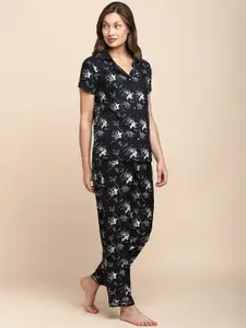 Van Heusen Floral Printed Lapel Collar Night suit