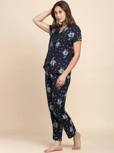 Van Heusen Floral Printed Notched Lapel Collar Night Suit