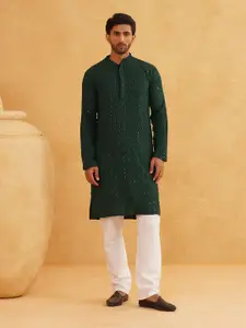 SOJANYA Embroidered Straight Pure Cotton Kurta With Churidar