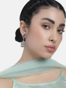 LAIDA Silver-Plated Oxidised Contemporary Jhumkas Earrings