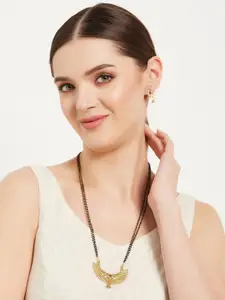 ATIBELLE Set Of 2 Gold Plated Stone Studded & Beaded Mangalsutras With Earrings