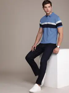 French Connection Men Striped Polo Collar Pure Cotton T-shirt