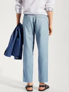 MANGO MAN Linen Cotton Slim Fit Pleated Trousers
