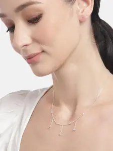 Carlton London Silver Toned Rhodium Plated Classic Necklace with dangling Solitaire