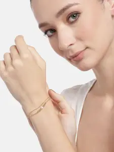 Carlton London 18Kt Gold Plated Double Layer Bracelet with Gold Beads & Pearl