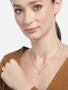 Carlton London Silver Toned Rhodium Plated with Round Floral Pendant with Chain