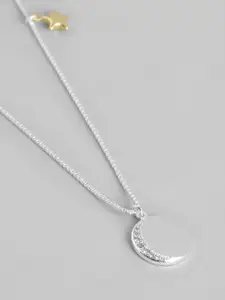 Carlton London Silver Toned Rhodium Plated Crescent Pendant with Gold Star & Chain